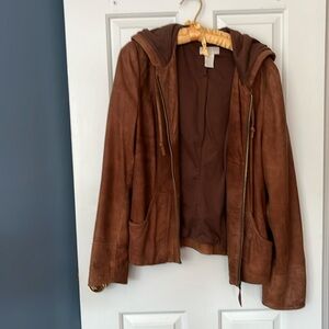 Lucky Brand Brown Leather Hooded Jacket